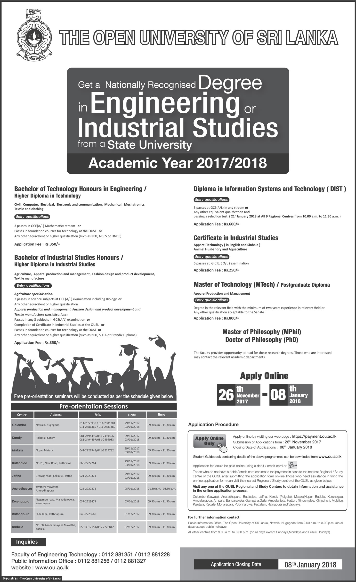 Degree in Engineering or industrial Studies (2017/2018) - The Open University of Sri Lanka